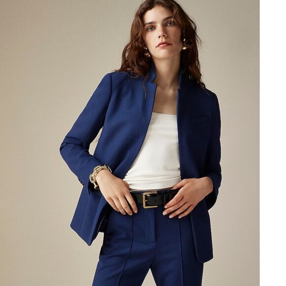 J Crew Regent Blazer Navy Blue Stretch Notch Collar Button Front Sz 4 TALL - Picture 2 of 12